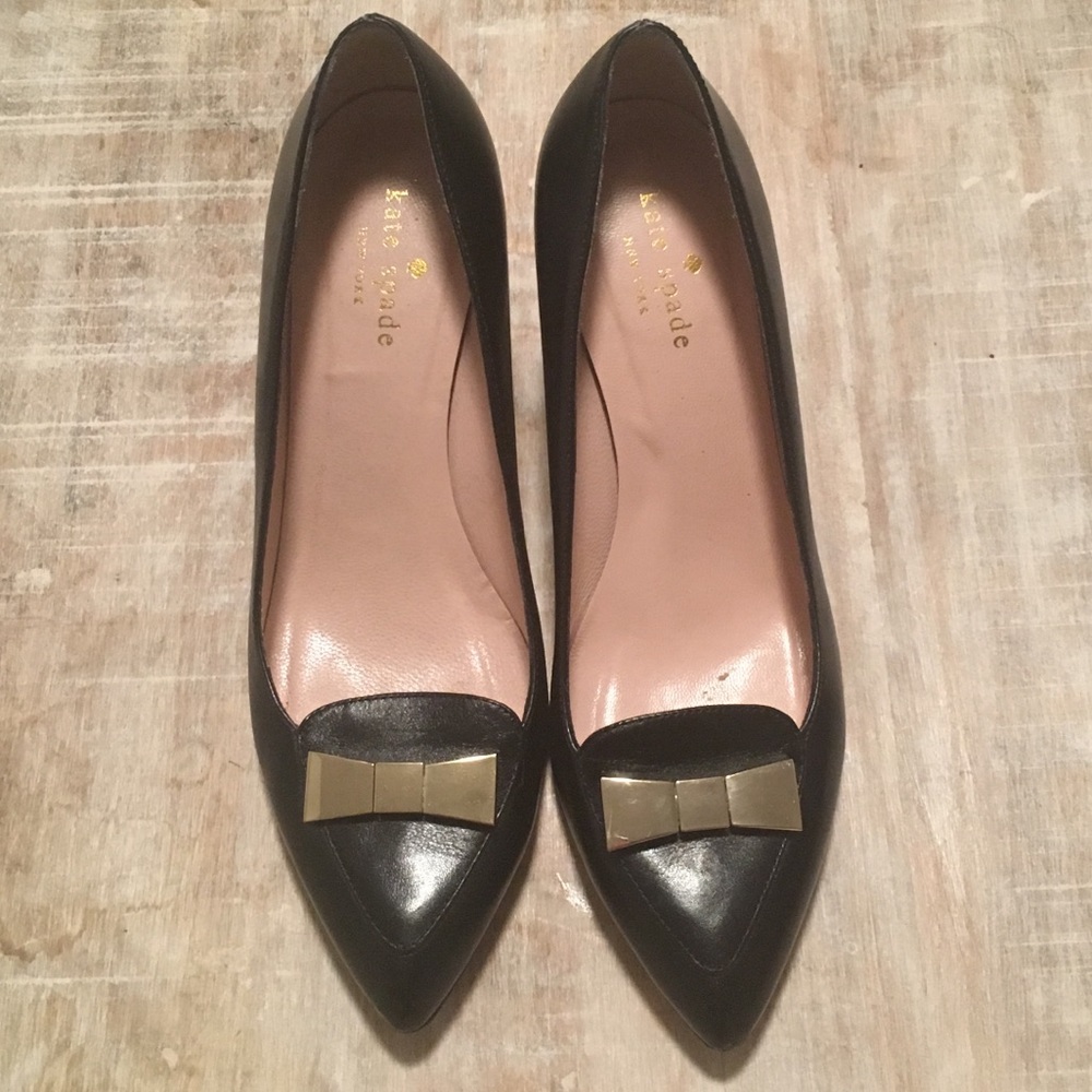 Kate Spade Black Heels with Gold Bow